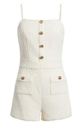 Line & Dot Rhia Shell Button Tweed Romper in Ecru at Nordstrom, Size X-Small