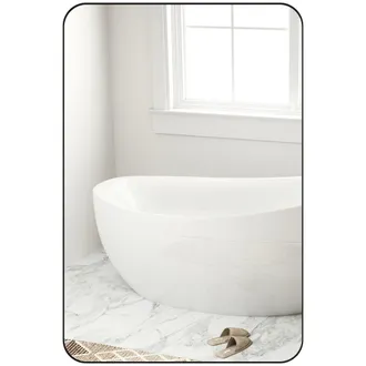 HOMCOM Rectangle Mirror - Wall Mirror with Steel Frame for Bathroom - Black - 60 x 90cm | TJ Hughes