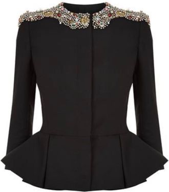 Alexander McQueen Black Embellished Peplum Jacket Size XXS