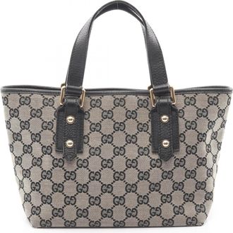 Gucci Beige Black Gg Canvas Leather Handbag Tote Bag (Pre-Owned)
