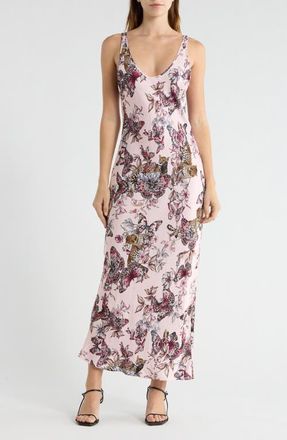 L'agence Akiya Butterfly Jungle Print Satin Slipdress in Nectar Pink Multi Butterfly at Nordstrom, Size Xx-Large