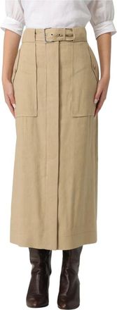 Alberta Ferretti Stretch Longuette Skirt - female - Alberta Ferretti - Midi Skirts - Beige - L - Skirts