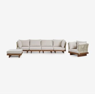 Sklum Sklum - Conjunto de jardín con sofá modular de 4 piezas con 2 sillones esquineros, sillón y puff en madera de acacia Dailin
