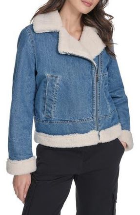 Levi's Faux Shearling Lined Denim Moto Jacket in Medium Wash Denim at Nordstrom Rack, Size X-Large