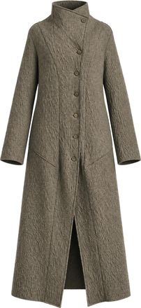Transit Par-Such Light Green Textured Longline Stand Collar Coat
