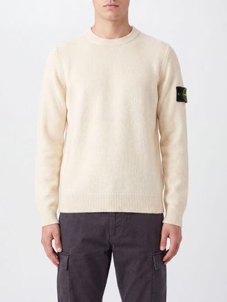 Stone Island Maglia girocollo in lana vergine con patch logo Compass