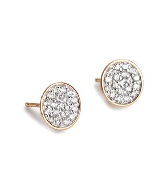 Ginette NY Boucles doreilles Ellipses & Sequins Ronds Or Rose Diamants