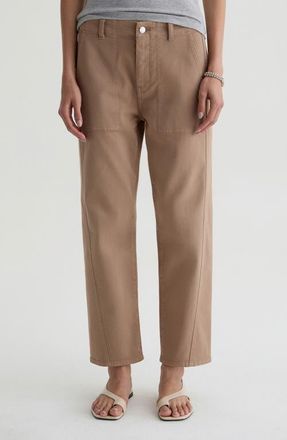 AG - Adriano Goldschmied Analeigh High Waist Ankle Straight Leg Twill Pants in Sulfur Light Taupe at Nordstrom, Size 24