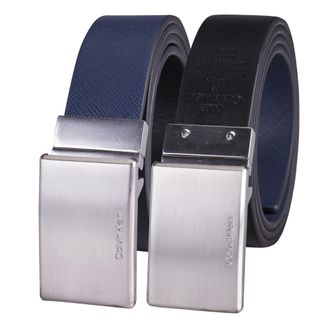 Calvin Klein Mens Reversible Dress Belt Buckle, Blue/Black Plaque, Medium (34-36)