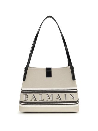 Balmain Womens Canvas Shoulder Bag Natural-Black-Optical White Cotton Natural/black/optical