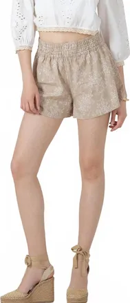 Dex Clothing Floral Elastic Waist Short In Brown/tan