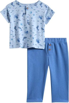 Nordstrom Print T-Shirt & Pants Set in Blue Skyway Sea at Nordstrom, Size 18M