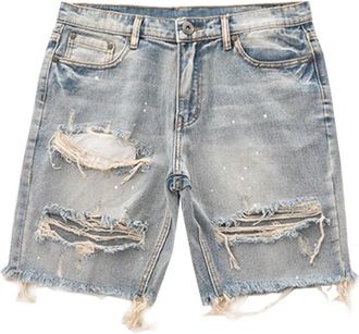 Generic Mens Street Style Jean Shorts Fashion Ripped Knee Lenght Half Jeans Distressed Classic Fit Frayed Short Jean Pants, Light Bluea1, XX-Large