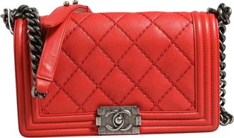 Chanel Red Diamond Stitch Calfskin Leather New Medium Boy Womens Bag (Pre-Owned)