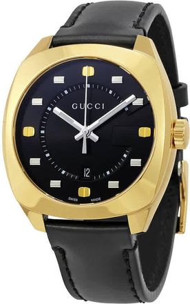 Gucci GG2570 Black Dial Black Leather Mens Watch YA142310