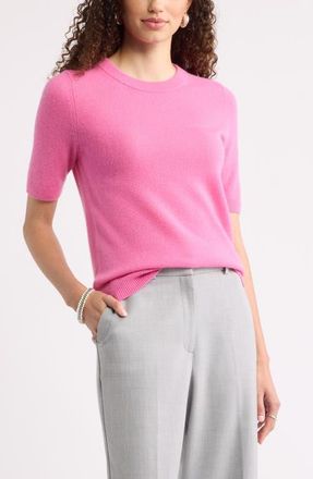 Nordstrom Cashmere Short Sleeve Crewneck Sweater in Pink Boss at Nordstrom, Size Xx-Small