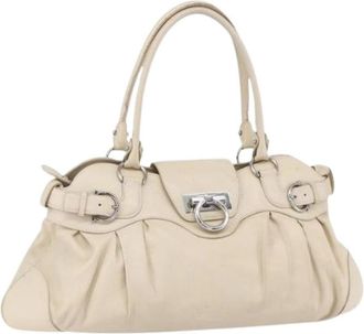 Ferragamo Pre-owned Handbags, female, Beige, Size: ONE SIZE Pre-owned Leather Shoulder Bag
