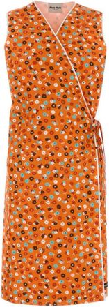 Miu Miu Orange Floral V Neck Midi Dress