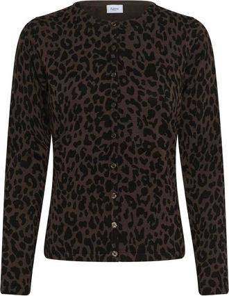 Saint Tropez Luipaardprint Cardigan met R-Neck - Dames - Vesten - Bruin - XL - Truien & Vesten