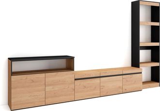 Skraut Home Skraut Home - Muebles De Sal&oacute;n Para Tv, Conjunto De Muebles Comedor, 310x186x35cm, Para Tv Hasta 65, Mueble Televisi&oacute;n, Estilo Moderno, Roble Y Negro