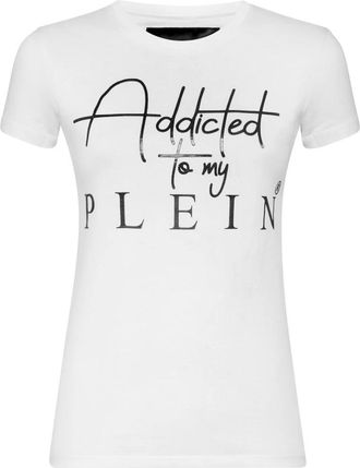 Philipp Plein Tops, Dames, Wit, M, Katoen, T-shirt Round Neck SS Statement