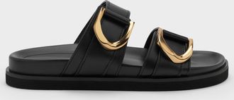 Charles & Keith Gabine Gold-Buckle Leather Slides