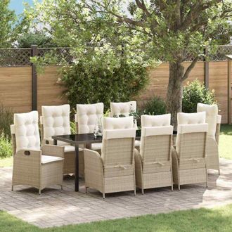 vidaXL Conjunto De Comedor De Jard&iacute;n 9 Pcs Beige Rat&aacute;n Sint&eacute;tico Vidaxl
