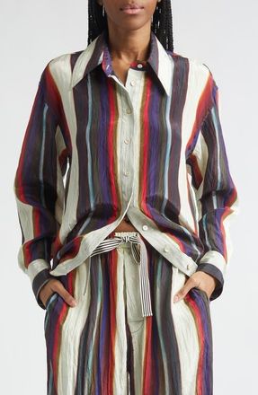 Christopher John Rogers Morris Stripe Button-Up Shirt in Calla Lily Multi at Nordstrom, Size X-Small