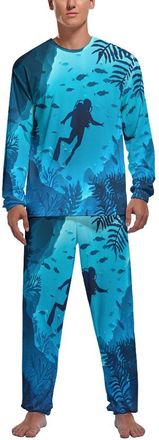 Generic Diver Diving in The Deep Sea Mens Pyjamas Set Long Sleeve T-Shirt And Trousers Fashion Loungewear