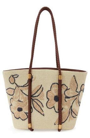 Reiss Rae Embroidered Straw Tote in Natural at Nordstrom