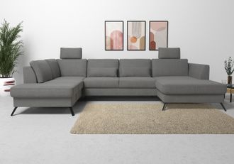Sit&more Wohnlandschaft »Olsen U-Form« inklusive Sitztiefenverstellung, wahlweise mit Bettfunktion, 15cm hoch