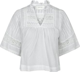 Neo Noir Witte Voile Blouse met Fijne Details - Dames - Blouses - Wit - M - Katoen - Overhemden