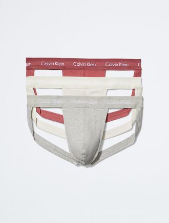 Calvin Klein Mens Cotton Stretch 3-Pack Jock Strap - Grey - XXL