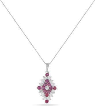 Luxury Bazaar Platinum Diamond Ruby Pendant Necklace - Zilver