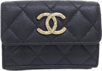 Chanel Black Grained Calfskin Wallet (Tri-Fold) (Pre-Owned)