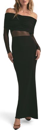 Favorite Daughter The New Era Off the Shoulder Long Sleeve Jersey Maxi Dress in Black at Nordstrom, Size X-Large