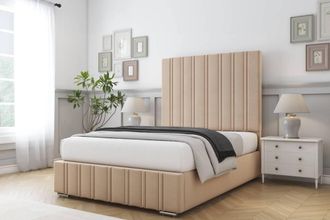 Comfort Beds Paris Plush Bed Frame - 50 Upholstered Headboard in Stone | Size: Single