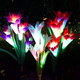 OEM Luci Solari Da Esterno, Confezione Da 3, Luci Solari Da Giardino Con 12 Fiori Di Giglio, Lampade A Led, Decorazione Per Patio, Paesaggio, Vialetto - C