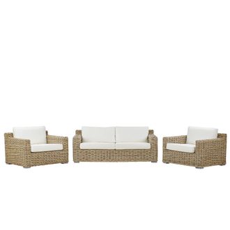 Beliani Conjunto De Jard&iacute;n De Rat&aacute;n Natural Cojines Blancos Ardea