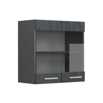 Vicco Armario De Cocina Con Vidrio R-line, Hormig&oacute;n Negro, 60 Cm, Vicco