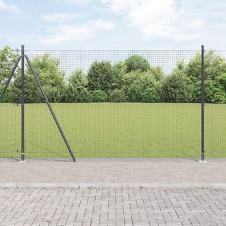 Berkfield Home Welded Wire Fence with 7 Flanged Posts Grey 1.4 x 10 m Steel