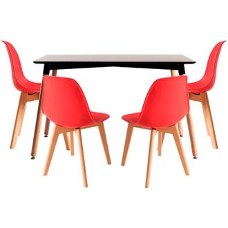Regalos Miguel Regalos Miguel - Conjuntos De Mesa Y Sillas - Conjunto Mesa Tower Rectangular 120 X 80 Cm Negra Y Pack 4 Sillas Kelen - Rojo