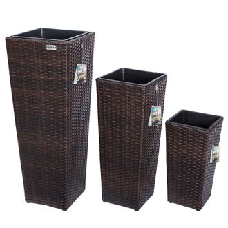 Deuba Casaria Set De 3 Macetas Para Plantas Flores Macetero De Polirat&aacute;n Para Jard&iacute;n Balc&oacute;n Terraza Interior Exterior Marr&oacute;n