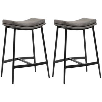 HOMCOM Breakfast Bar Stools Set of 2 Upholstered Barstools w/ Curved Seat Grey | TJ Hughes