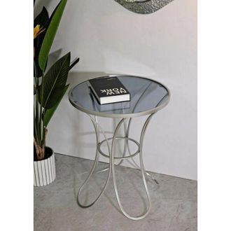 Dmora Dmora - Mesa De Caf&eacute; Bistrica, Mesa De Centro Baja, Revistero Para Sof&aacute;, Estante De La Sala De Estar, 56x56 H68 Cm, Plata