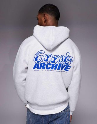 Asos Felpa con cappuccio comoda in tessuto effetto scuba pesante grigio m&eacute;lange con stampa