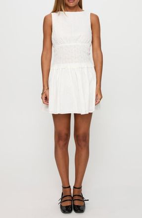 Princess Polly Yennifer Eyelet Smocked Cotton Mini Sundress in White at Nordstrom, Size 10