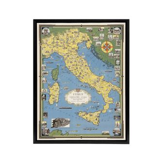 Artery8 Ernest D Chase Italy Map With Vatican City Framed Canvas Wall Art Print in Blue | Size: W24 x H32