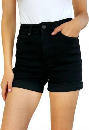 Judy Blue High Waist Tummy Control Cuffed Denim Shorts In Black