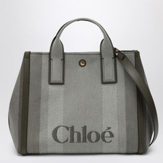 Chlo&eacute; Carry Tote Bag In Dark Green Striped Canvas